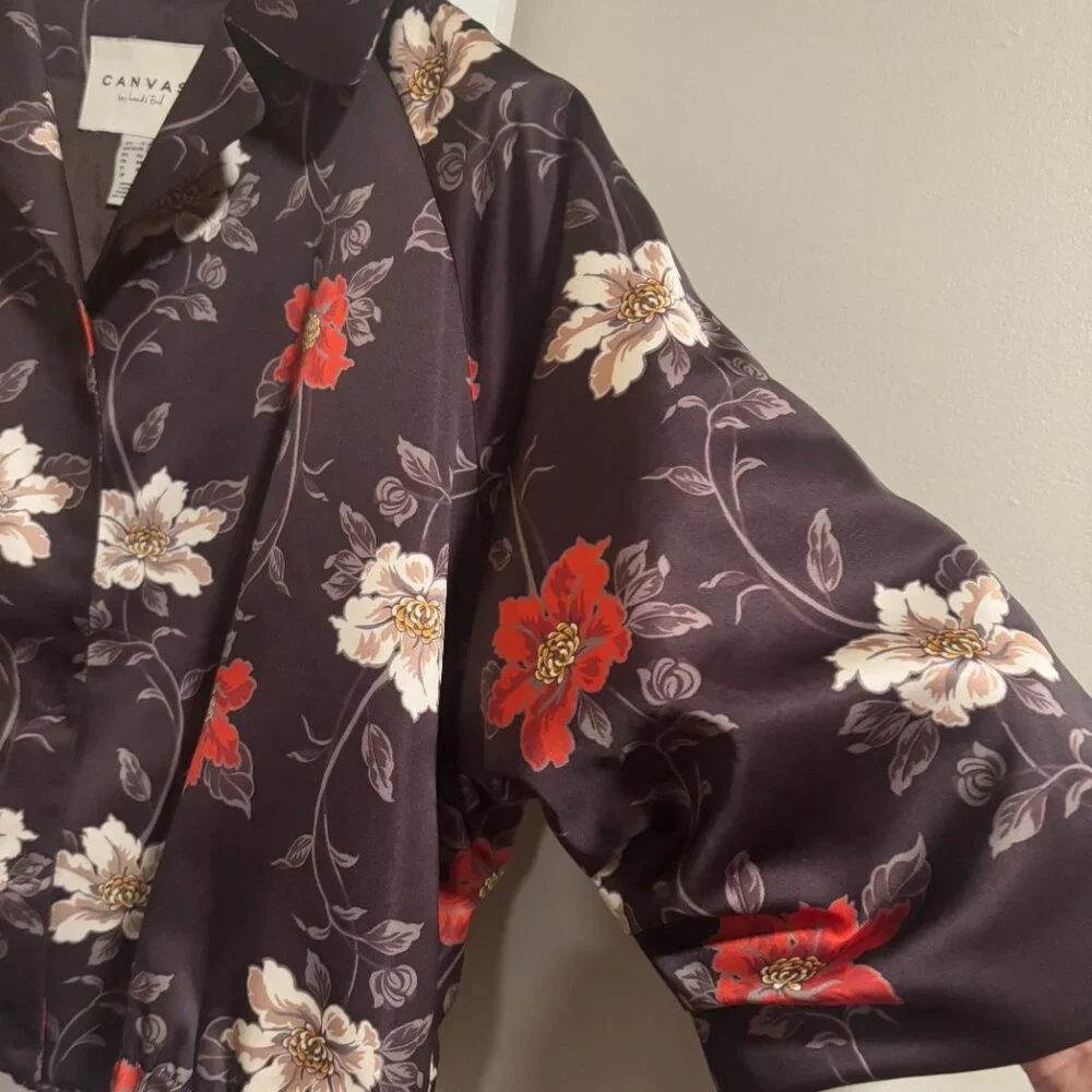 Canvas by Lands' End Size 12 floral kimono like boho jacket/outerwear